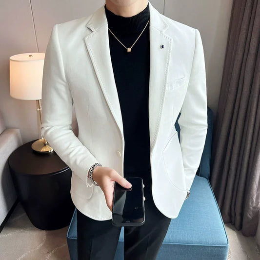 Men's Slim Fit Deerskin Velvet Blazer – Elegant & Luxurious